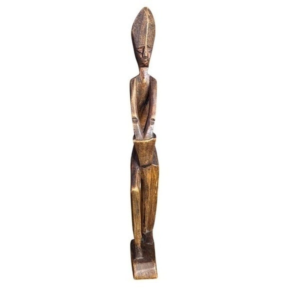 Vintage Handcrafted African Tribal Wooden Figurine Playing Drums 10.75"